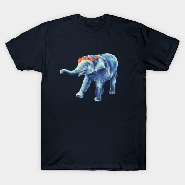 Cute Elephant With Wreath Of Flowers T-Shirt by Boriana Giormova